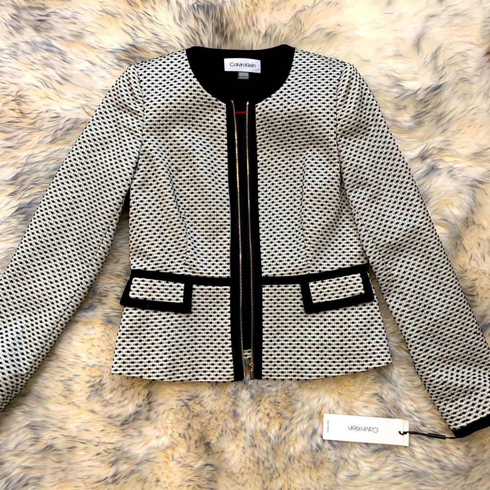 Calvin Klein Black and white piped zip jacket